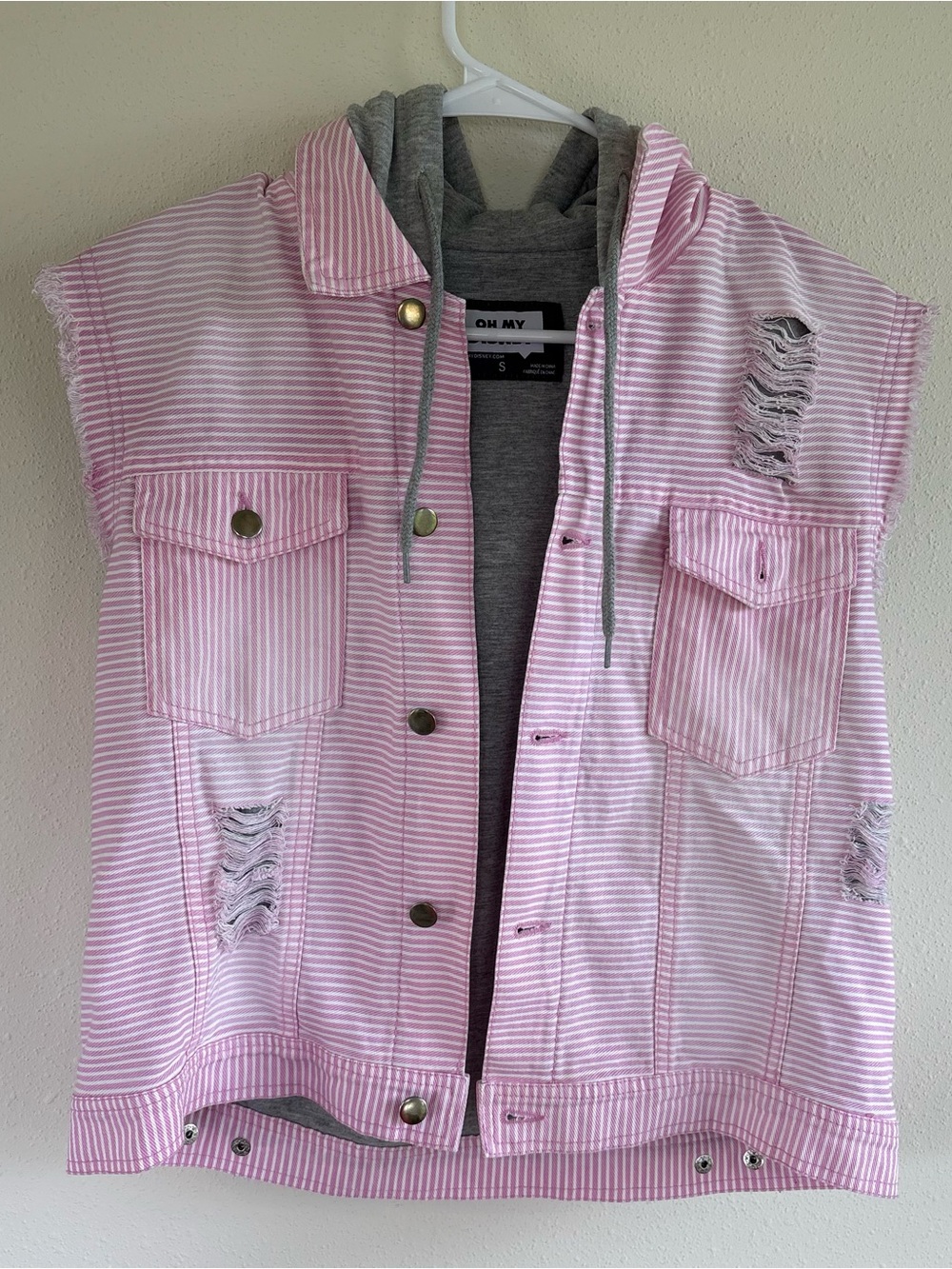 Oh My Disney Alice in Wonderland Cheshire Cat Hooded Vest Pink Striped Size S